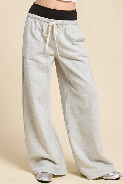 Wide Leg  Sweatpants with Contrast Waistband
