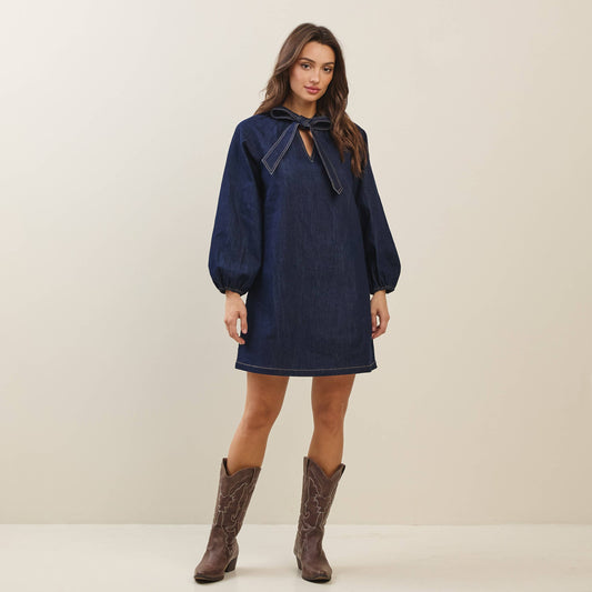Bow denim mini dress