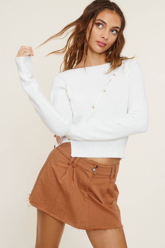 Knit Top with Asymmetrical Button Closure