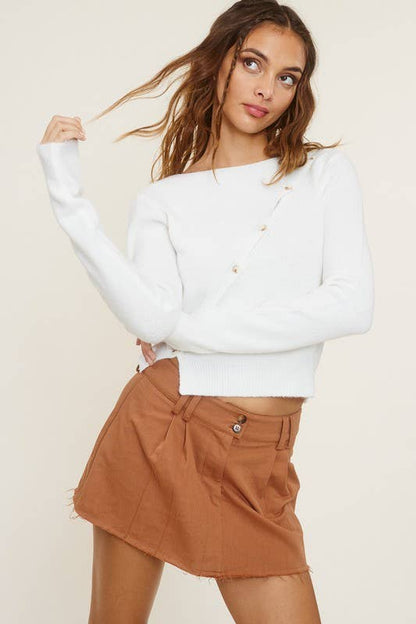 Knit Top with Asymmetrical Button Closure