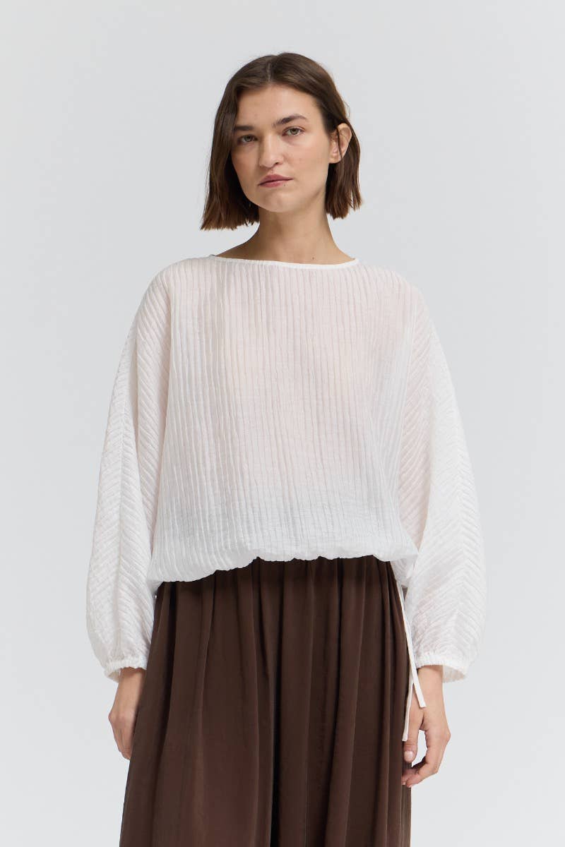 Shirred Sleeve Tencel Blouse