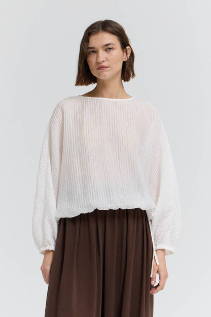 Shirred Sleeve Tencel Blouse