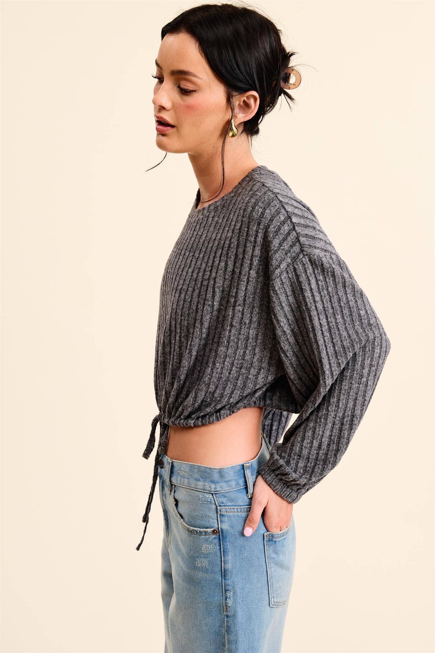 Soft Rib Top with Drawstring Hem