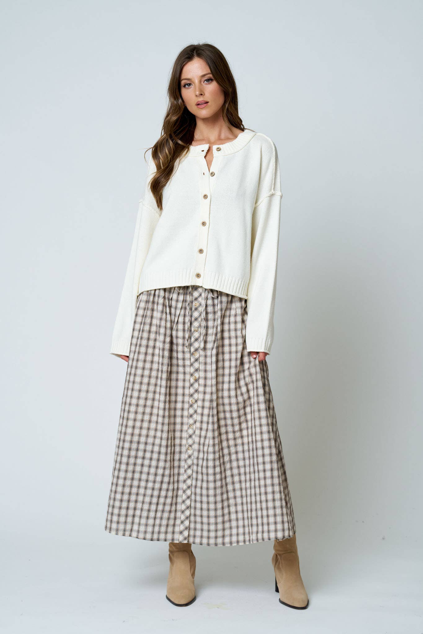 PLAID MIDI SKIRT