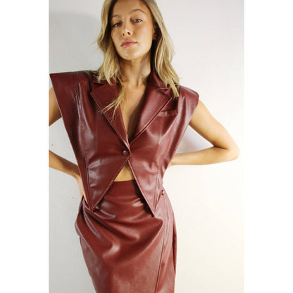 FAUX LEATHER VEST JACKET AND SKIRT SET