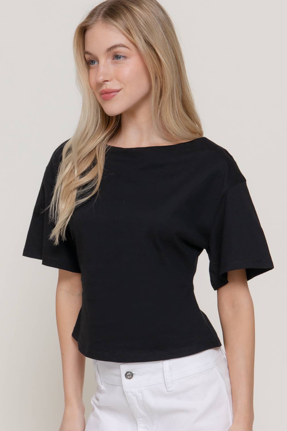 Boat Neck Silhouette Cotton Knit Top