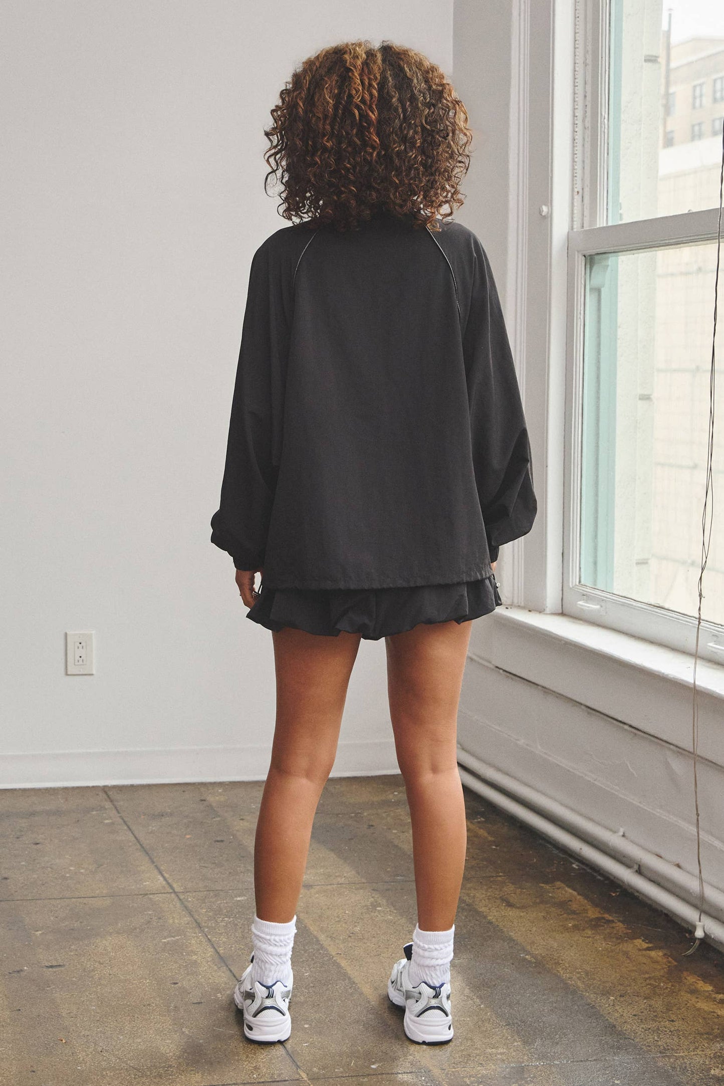 Oversize tracksuit jacket w/ bubble mini skort set