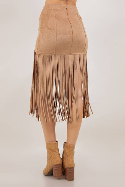 LAURA FRINGED FAUX SUEDE SKIRT