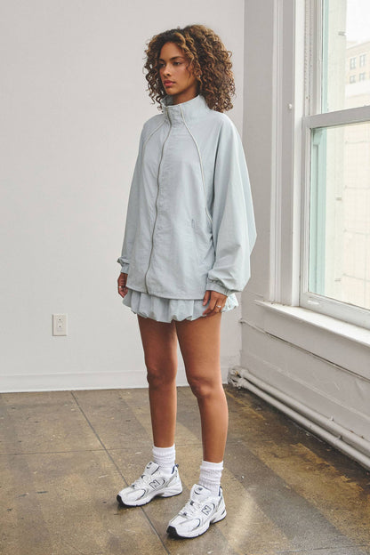Oversize tracksuit jacket w/ bubble mini skort set