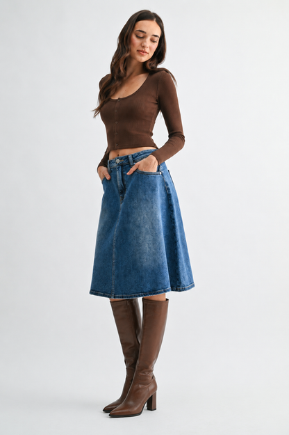 Flowy Midi Denim Skirt