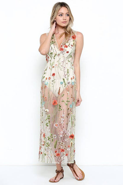 Embroidered Floral Mesh Dress