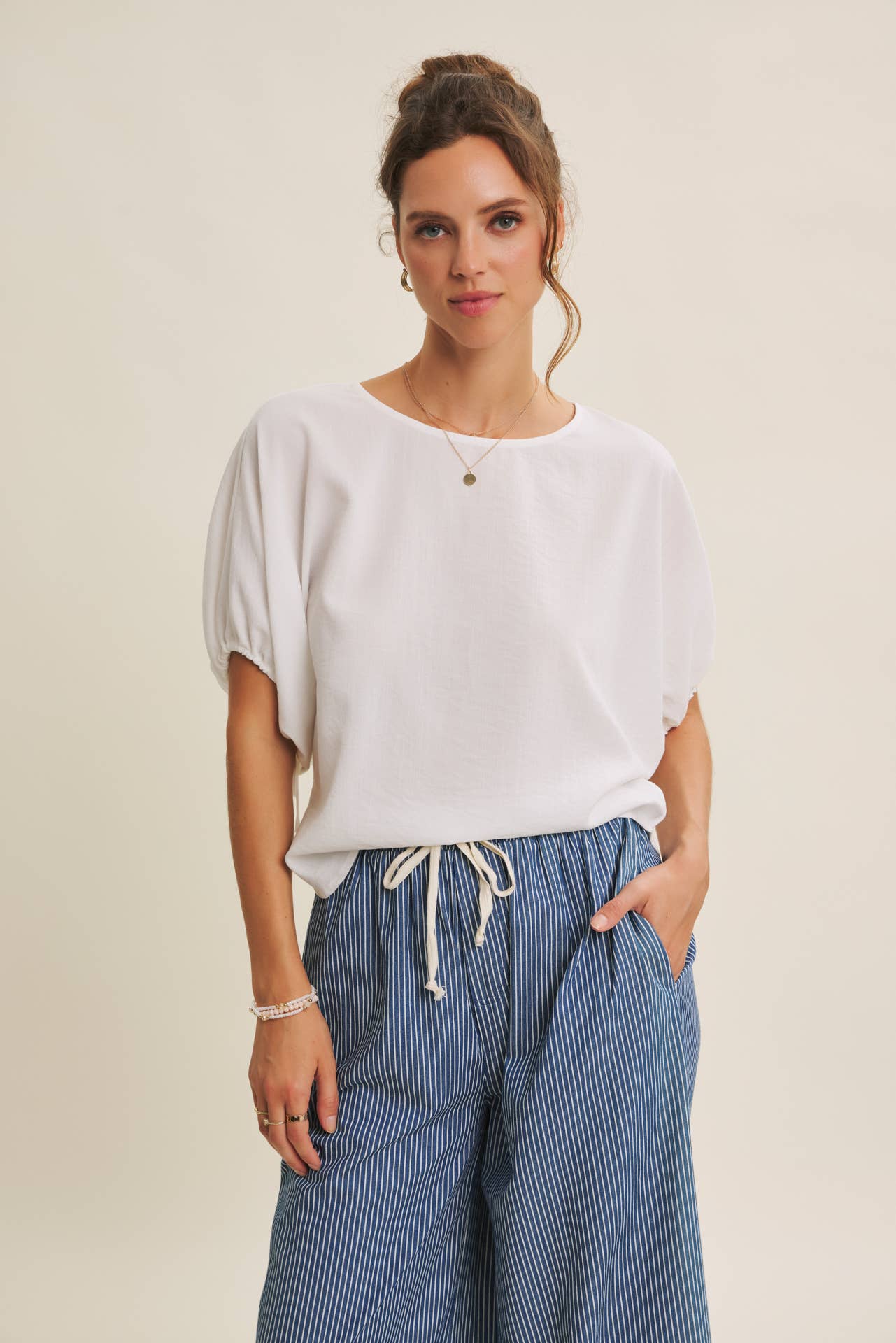 Crinkled Ruched Dolman Blouse