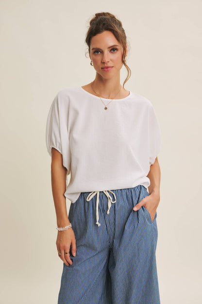 Crinkled Ruched Dolman Blouse