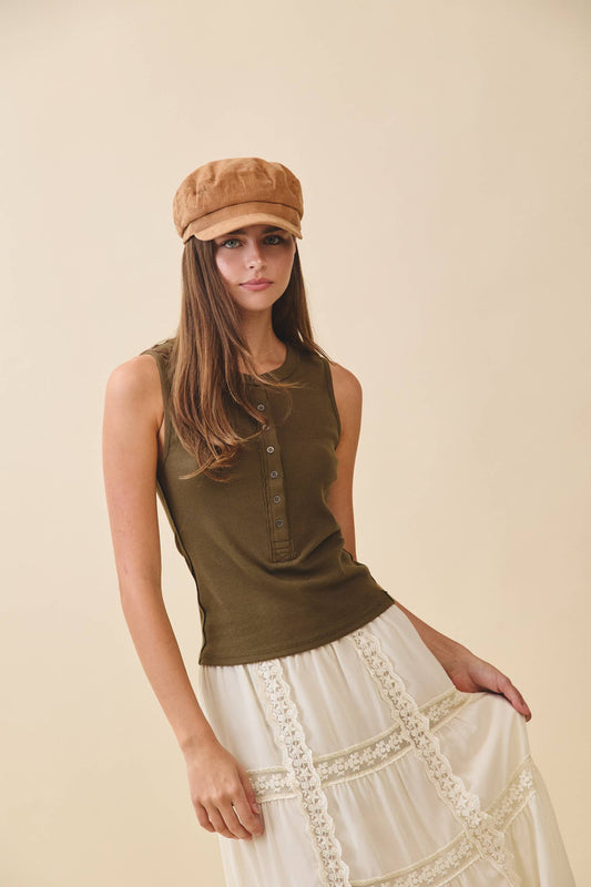 Ribbed Henley Tank Top