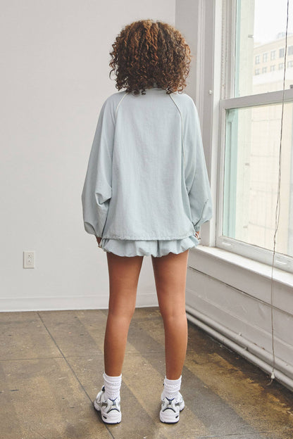 Oversize tracksuit jacket w/ bubble mini skort set