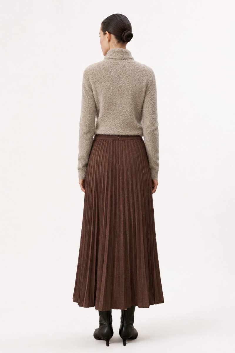 BRUSHED EFFECT PLEATED MIDI SKIRT
