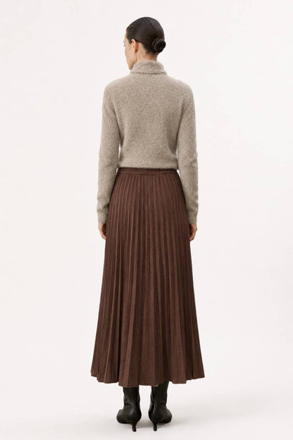 BRUSHED EFFECT PLEATED MIDI SKIRT
