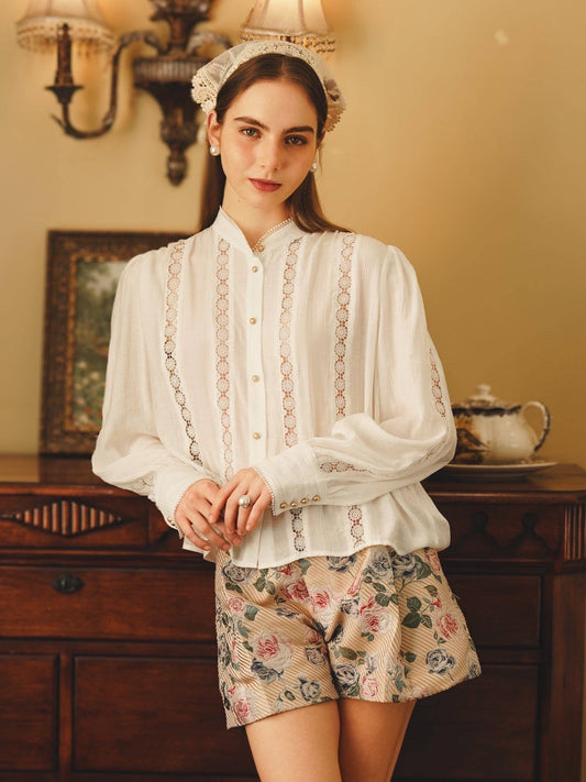 Vintage-Inspired Lace Trimmed Blouse