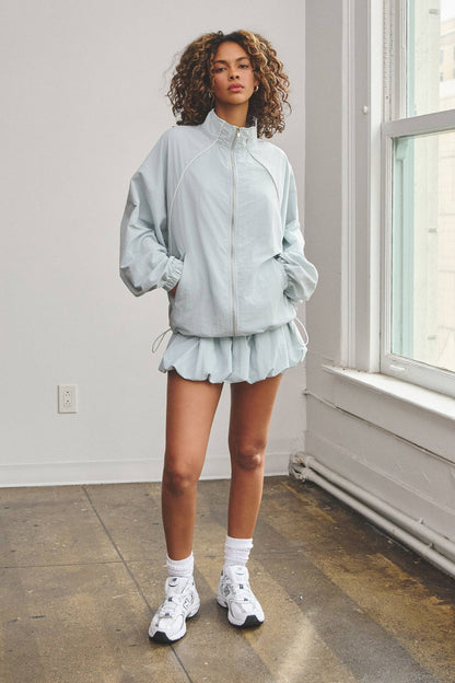Oversize tracksuit jacket w/ bubble mini skort set