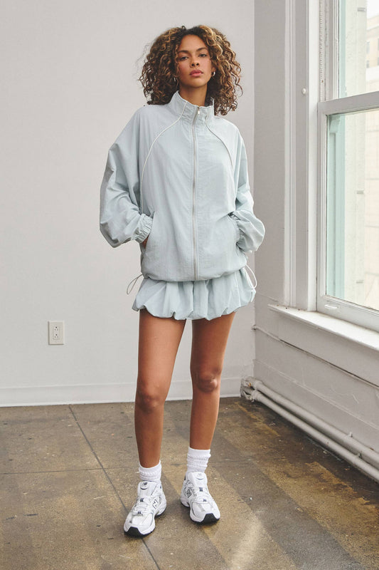 Oversize tracksuit jacket w/ bubble mini skort set