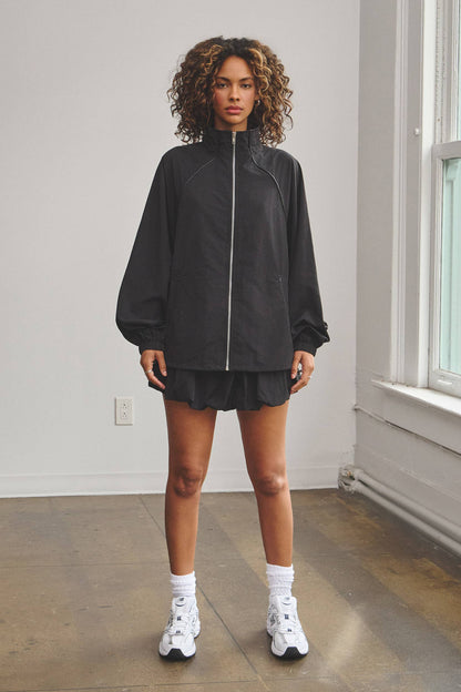 Oversize tracksuit jacket w/ bubble mini skort set