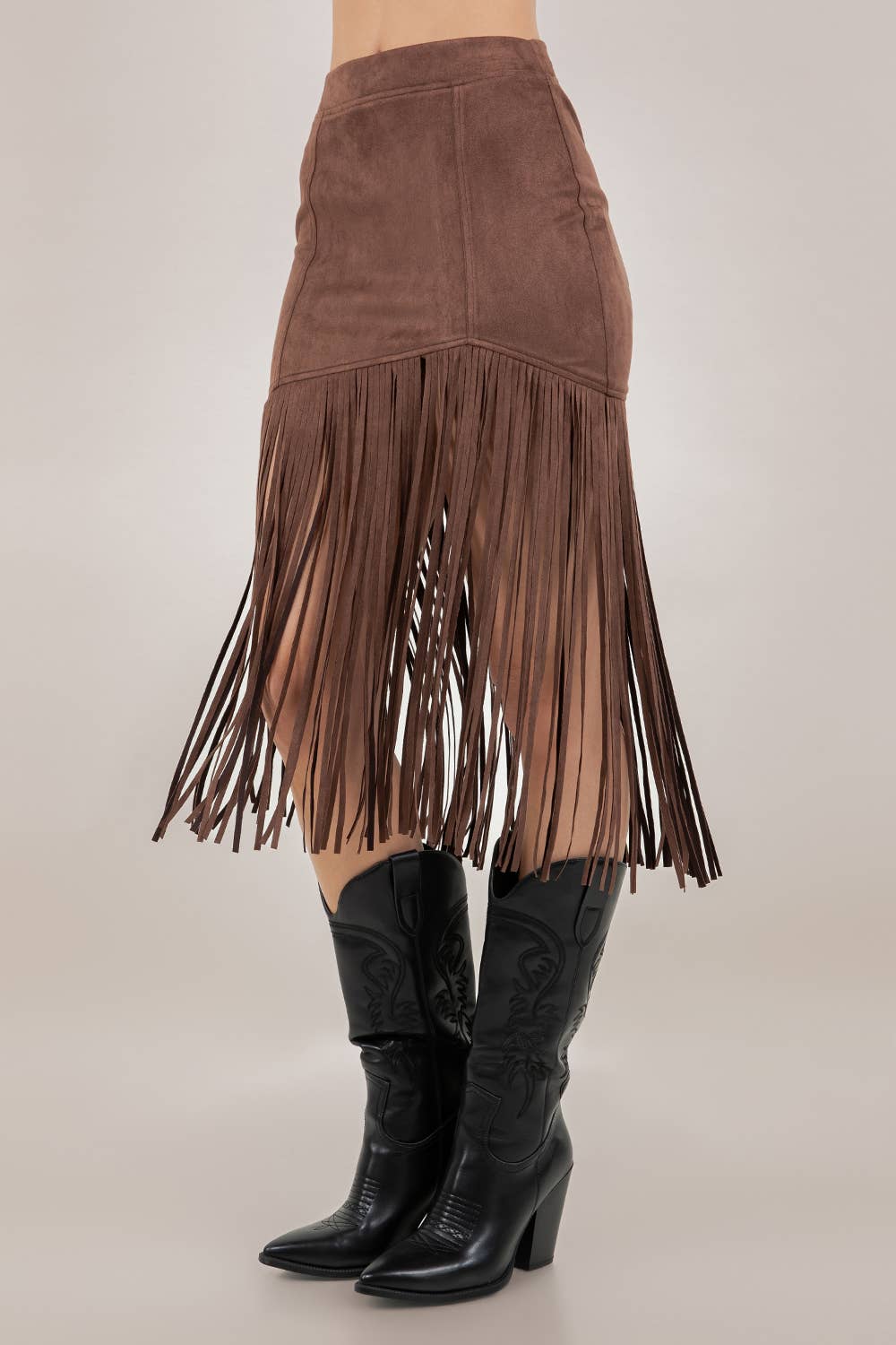 LAURA FRINGED FAUX SUEDE SKIRT