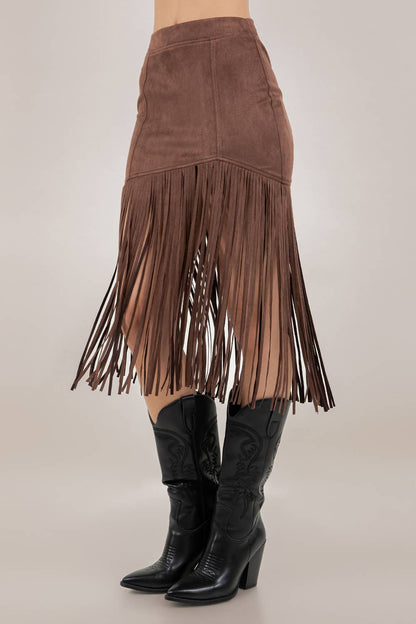 LAURA FRINGED FAUX SUEDE SKIRT