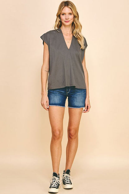 Cap Sleeve V-Neck Top